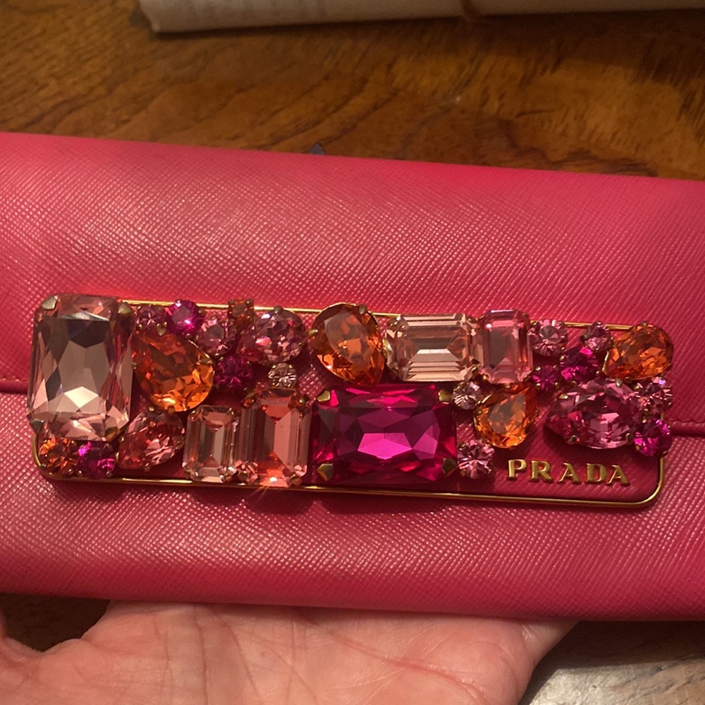 💯 AUTH. Prada pink jeweled saffiano leather wallet - Picture 13 of 14